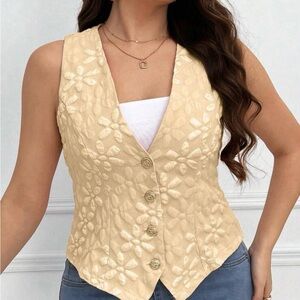 Floral Beige and White Women's Vest